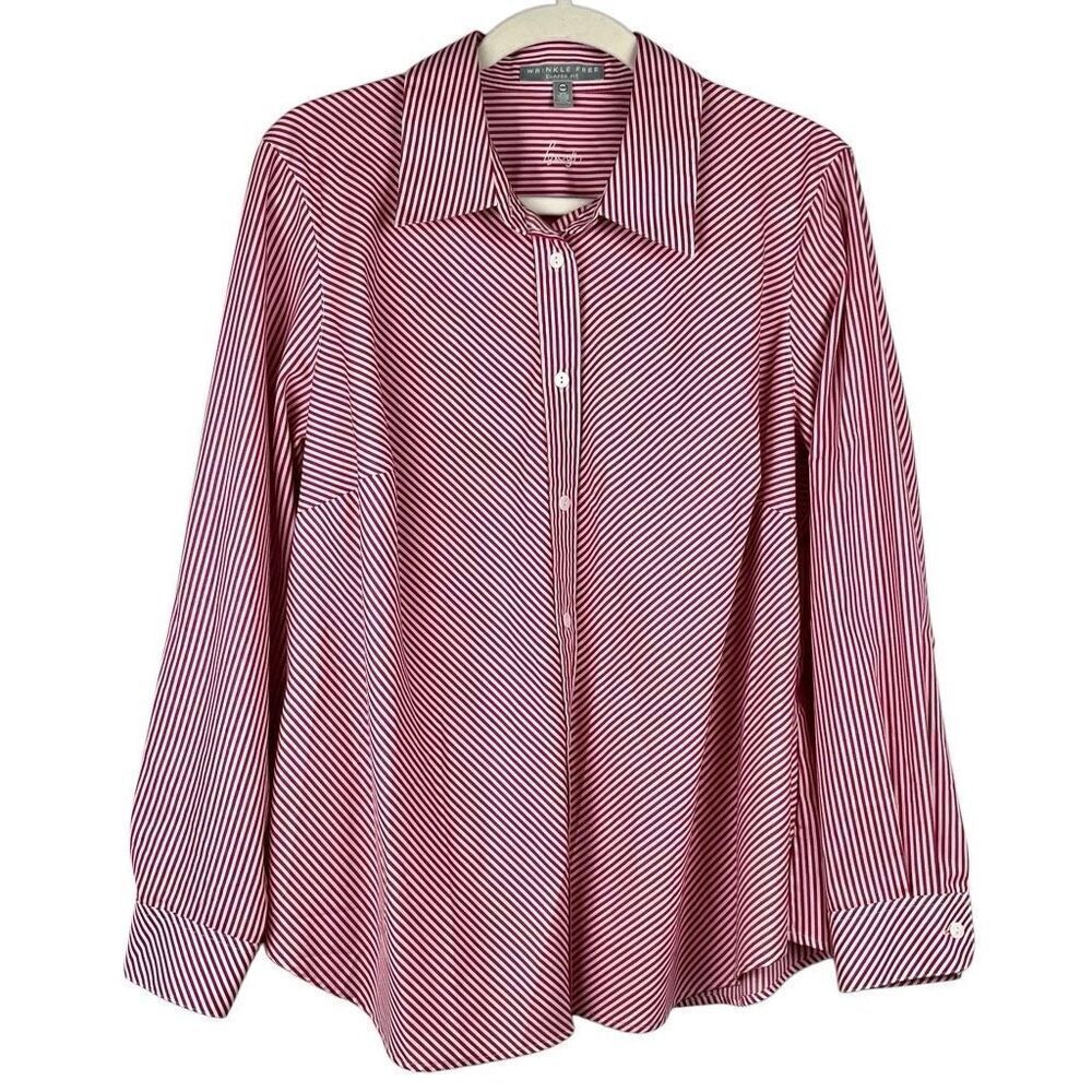 Foxcroft Wrinkle Free Shaped Fit Striped Button Down Blouse 14W